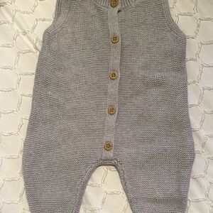 Gray Knit Baby Romper with Wooden Buttons